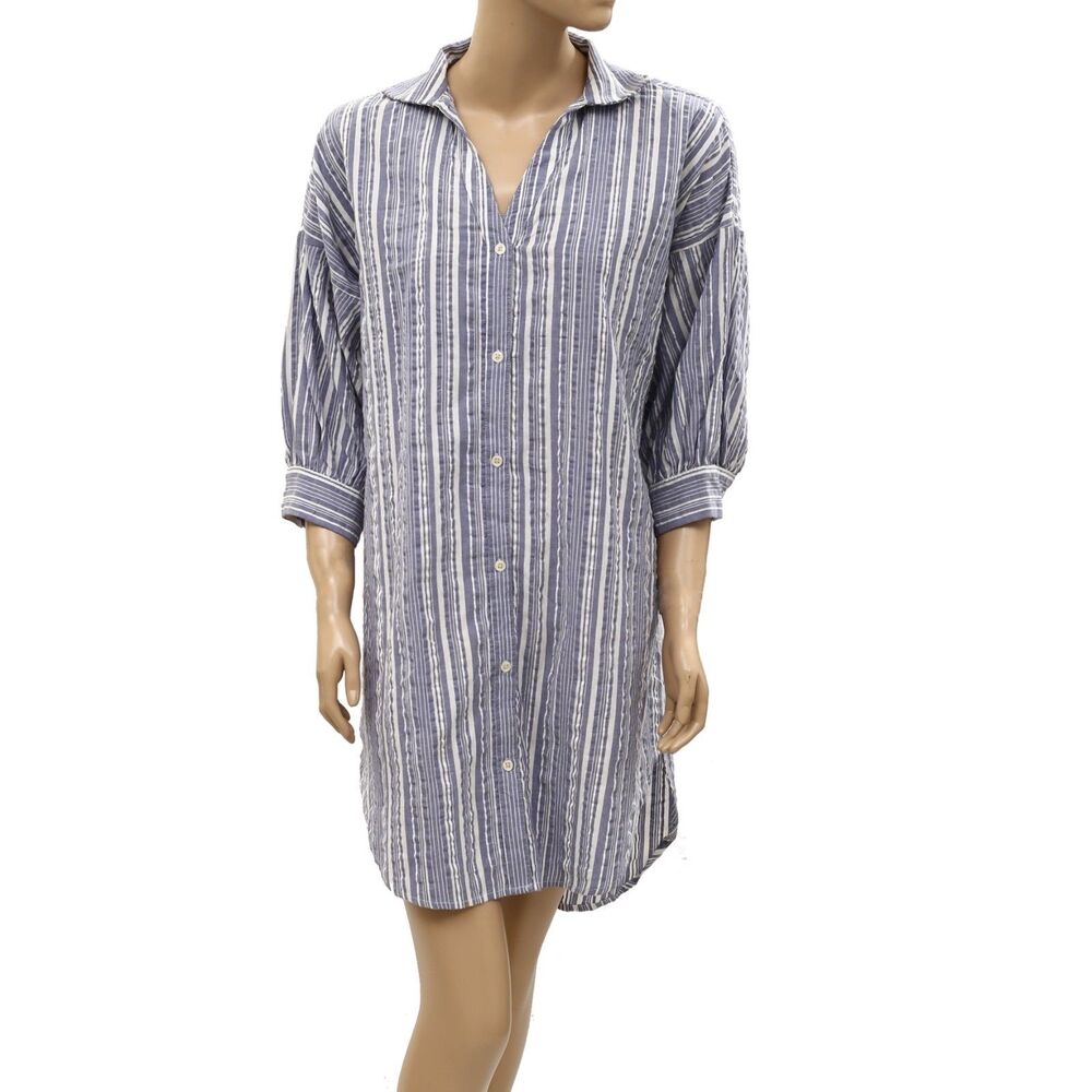 Kerri Rosenthal Striped Printed Mini Shirt Dress Cotton Buttondown M 288089